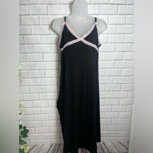 SPOILED ANGEL Black ribbed cami sleep strecth Dress with Pink Lace Trim/size M